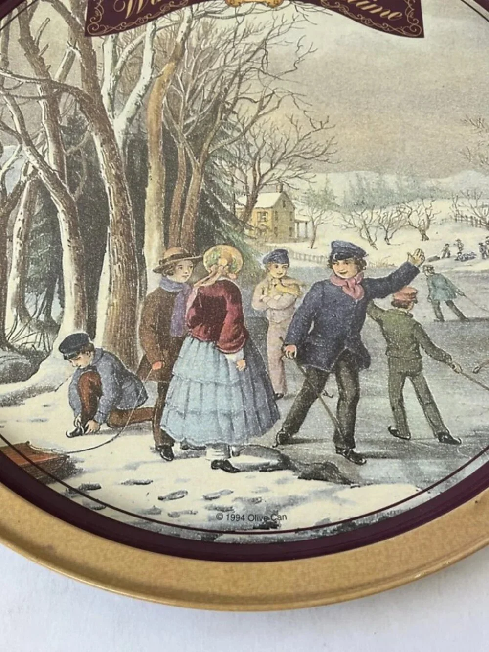 Currier & Ives Winter Pastime Metal Serving Tray 13” Vintage 1994